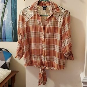Teen/womens tie up sheer knit shirt